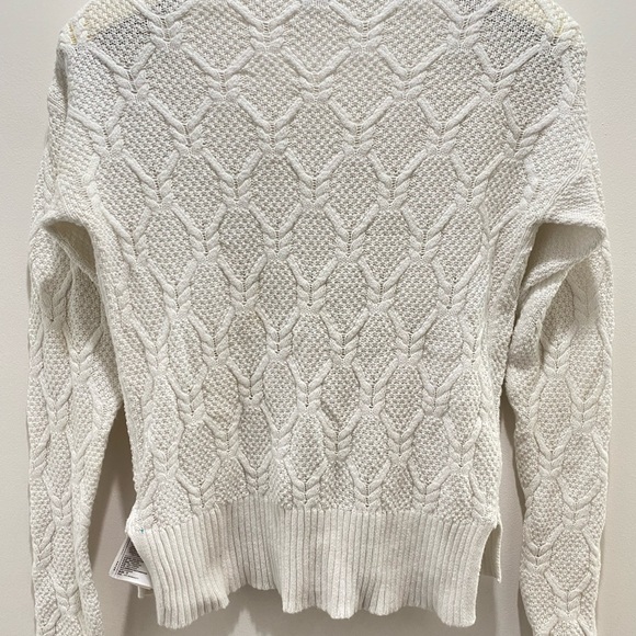 Gap Women's White cable Knit 100% Cotton Long Sleeve Side Slit Pullover Sweater - Picture 4 of 8